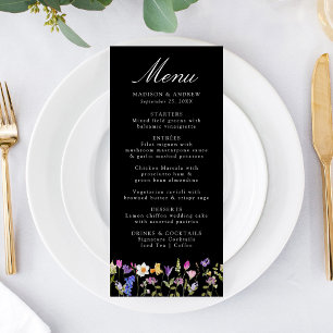 Farbige Wildblumenwiese Schwarze Hochzeit Menükarte