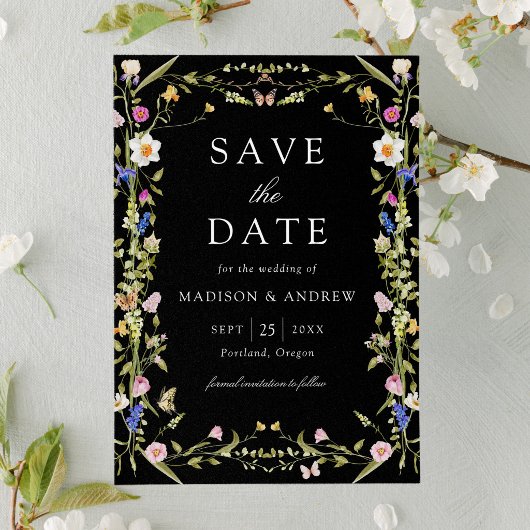 Farbige Wildblumenwiese Schwarze Hochzeit Save The Date