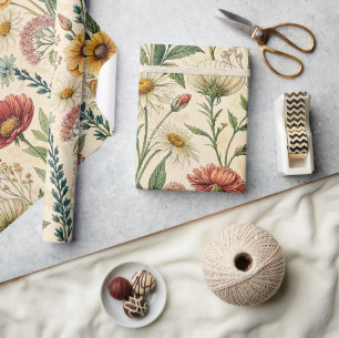 Farbige Wildblumenwiese Vintage-Illustration Geschenkpapier