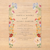 Farbige Wilde Blumen Hochzeit Acryleinladungen (Vorderseite)