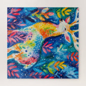 Farbige Winterhirsch-Aquarellmalerei Puzzle (Horizontal)