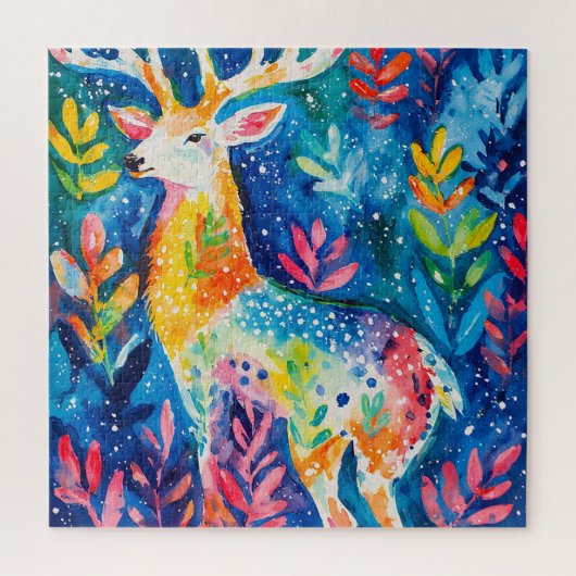 Farbige Winterhirsch-Aquarellmalerei Puzzle (Vertikal)
