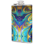 Farbige Wirbel Abstrakt, blaues Gold lila Flachmann (Links)