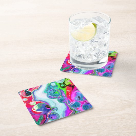 Farbige Wirbel Abstrakte Blasen Fluid Art Rechteckiger Pappuntersetzer (Vor Ort)