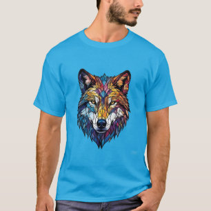 Farbige Wolfssilhouette in Mosaik-Buntglas T-Shirt