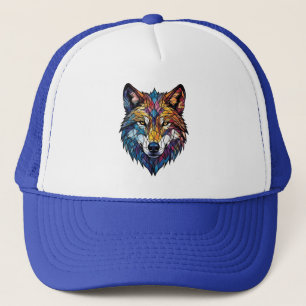 Farbige Wolfssilhouette in Mosaik-Buntglas Truckerkappe