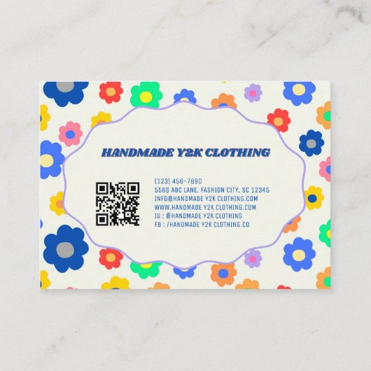 Farbige Y2K-Blume Handgefertigte Kleidung Visitenkarte (Rückseite)
