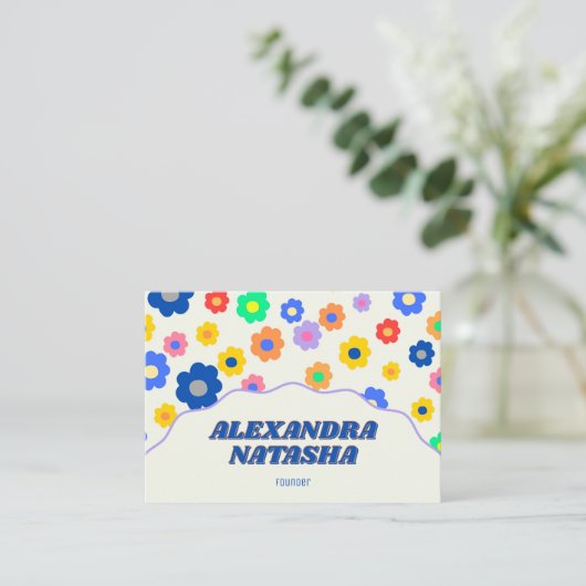Farbige Y2K-Blume Handgefertigte Kleidung Visitenkarte (Stehend Vorderseite)