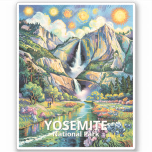Farbige Yosemite-Frühlings-Wasserfall-Wanderung Va Aufkleber