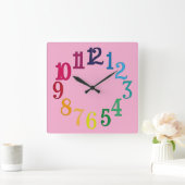 Farbige Zahlen Quadratische Wanduhr (Zuhause)