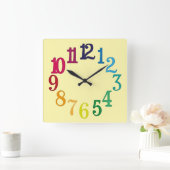Farbige Zahlen Quadratische Wanduhr (Zuhause)