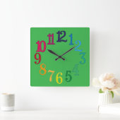 Farbige Zahlen Quadratische Wanduhr (Zuhause)