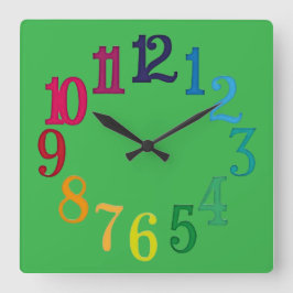 Farbige Zahlen Quadratische Wanduhr