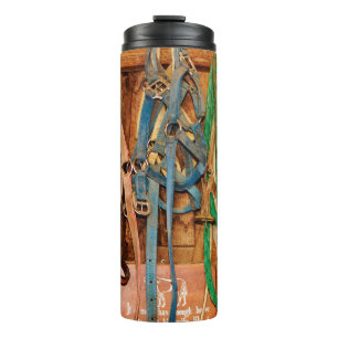 Farbige ZaumzeugPferd,Zaumzeug,Tiere,Stall,blau Thermosbecher