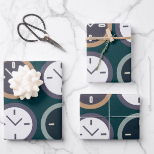 Farbige Zeit Uhr Muster Uhrmacher Geburtstag Geschenkpapier Set