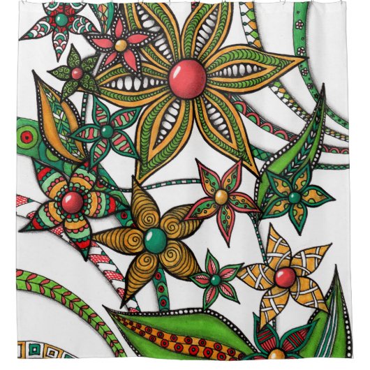 Farbige Zentangle-Wildblumen-Duschvorhang - Vi Duschvorhang (Vorderseite)