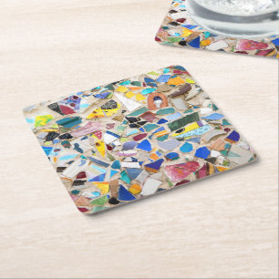 Farbige zerbrochene Keramikwand sehr ungewöhnlich Rechteckiger Pappuntersetzer