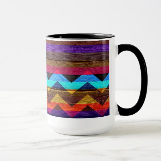 Farbige Zickzack Streifen auf Holz #8 Tasse (Rechts)