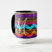 Farbige Zickzack Streifen auf Holz #8 Tasse (Vorderseite Links)
