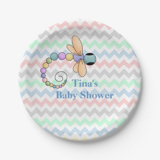 Farbige Zickzack und Dragonfly-Papierplatte Pappteller (Vorderseite)