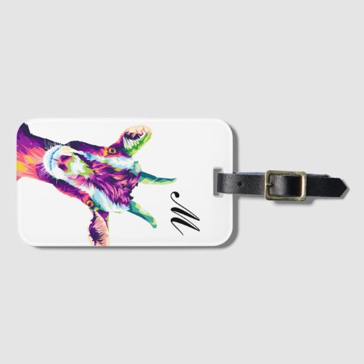 Farbige Ziege Pop Art Monogram Gepäckanhänger (Vorderseite (Horizontal))