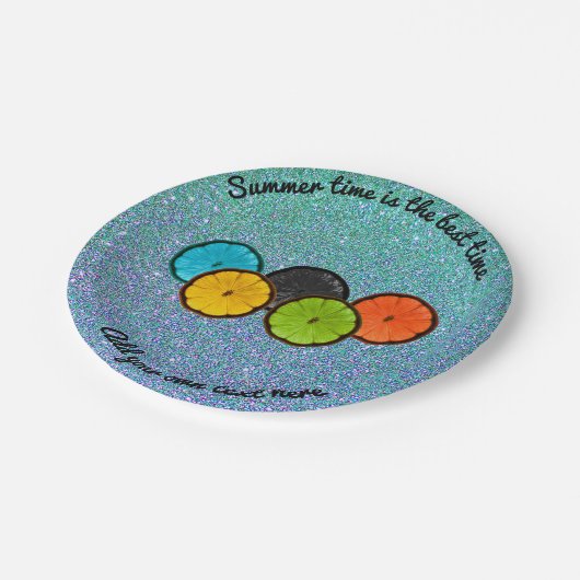 Farbige Zitrusscheiben Papier Party Teller (Schrägansicht)