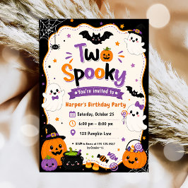 Farbige Zwei Gruselige Halloween Geburtstagsfeier Einladung