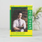 Farbiger Abschluss der grünen Gelben Schule Karier Einladung (Stehend Vorderseite)