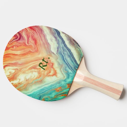 Farbiger abstrakter geometrischer Marmor mit Namen Tischtennis Schläger (Seitenansicht)