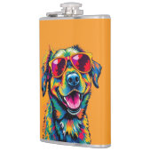 Farbiger abstrakter Hund mit Sonnenbrille Flachmann (Links)