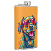 Farbiger abstrakter Hund mit Sonnenbrille Flachmann (Rechts)