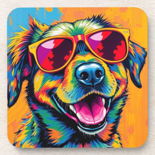 Farbiger abstrakter Hund mit Sonnenbrille Getränkeuntersetzer (Vorderseite)