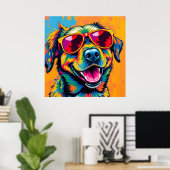 Farbiger abstrakter Hund mit Sonnenbrille Poster (Heimbüro)