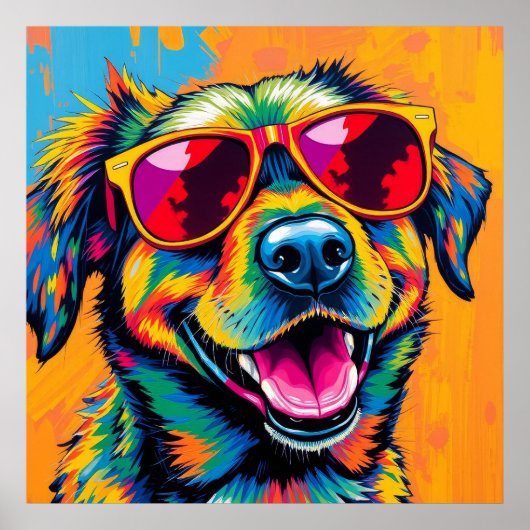Farbiger abstrakter Hund mit Sonnenbrille Poster (Vorne)