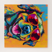 Farbiger abstrakter Hund mit Sonnenbrille Puzzle (Horizontal)