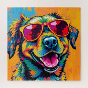 Farbiger abstrakter Hund mit Sonnenbrille Puzzle