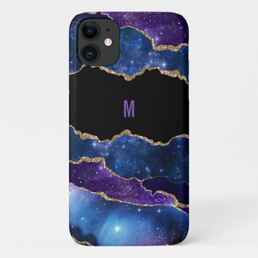 Farbiger Agate Look mit Gold Glitzer Mit Monogramm Case-Mate iPhone Hülle (Rückseite)