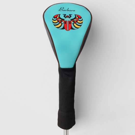 Farbiger ägyptischer Skarabäus-Käfer auf Aqua Blue Golf Headcover (Vorderseite)