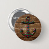 Farbiger Anker auf Holztextur Button (Vorne & Hinten)