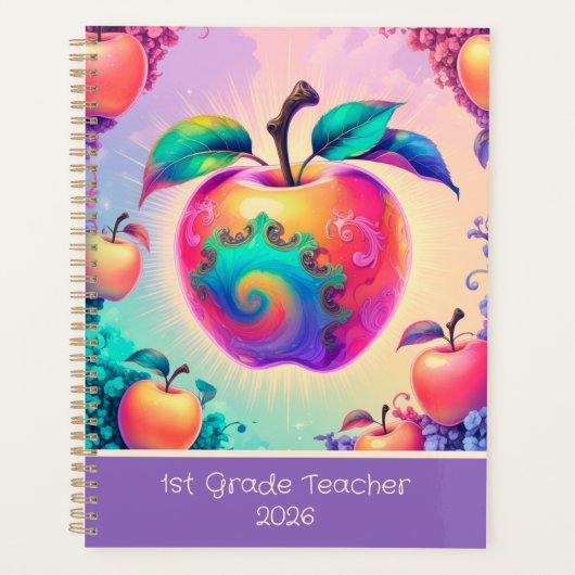 Farbiger Apfel für Lehrer der 1. Klasse 2026 Planer (Vorderseite)