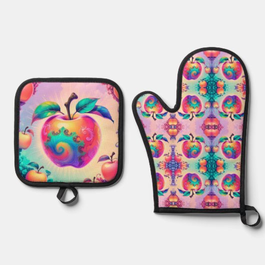 Farbiger Apfel Ofenhandschuh & Topflappen-Set (Vorderseite)
