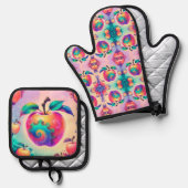 Farbiger Apfel Ofenhandschuh & Topflappen-Set (Vorderseite/Rückseite)
