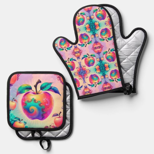 Farbiger Apfel Ofenhandschuh & Topflappen-Set (Vorderseite/Rückseite)