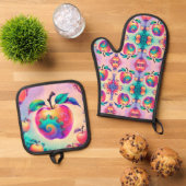 Farbiger Apfel Ofenhandschuh & Topflappen-Set (Oben Unten)