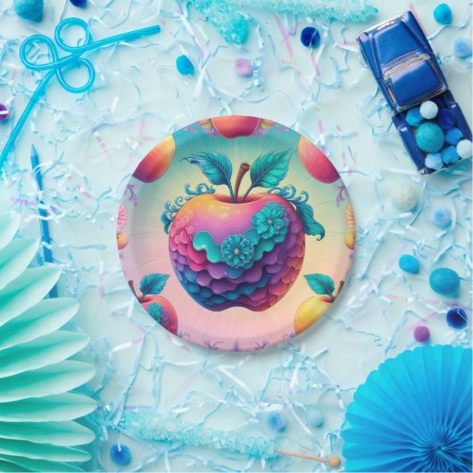 Farbiger Apfel Pappteller (Party)