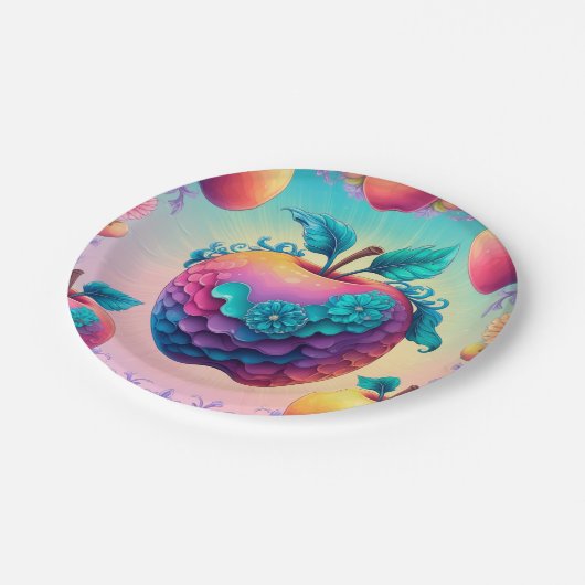 Farbiger Apfel Pappteller (Schrägansicht)