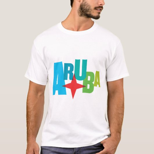 Farbiger Aruba-Text mit Red Star Design T-Shirt (Vorderseite)