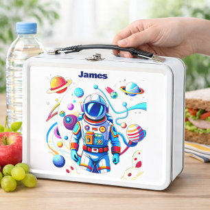 Farbiger Astronaut und Universum in kräftigen Farb Metall Brotdose