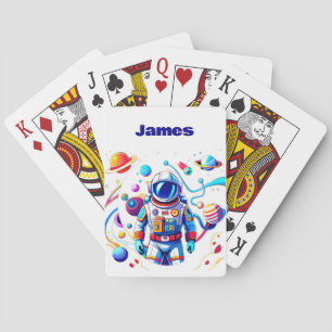 Farbiger Astronaut und Universum in kräftigen Farb Spielkarten