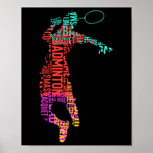 Farbiger Badminton-Spieler-Shuttle-Rackett-Badmint Poster